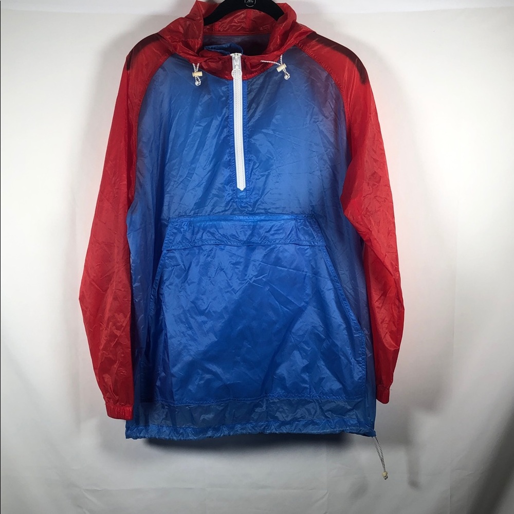 TORY BURCH Lightweight Nylon Anorak Poppy Red/Sunny‎ Blue Medium